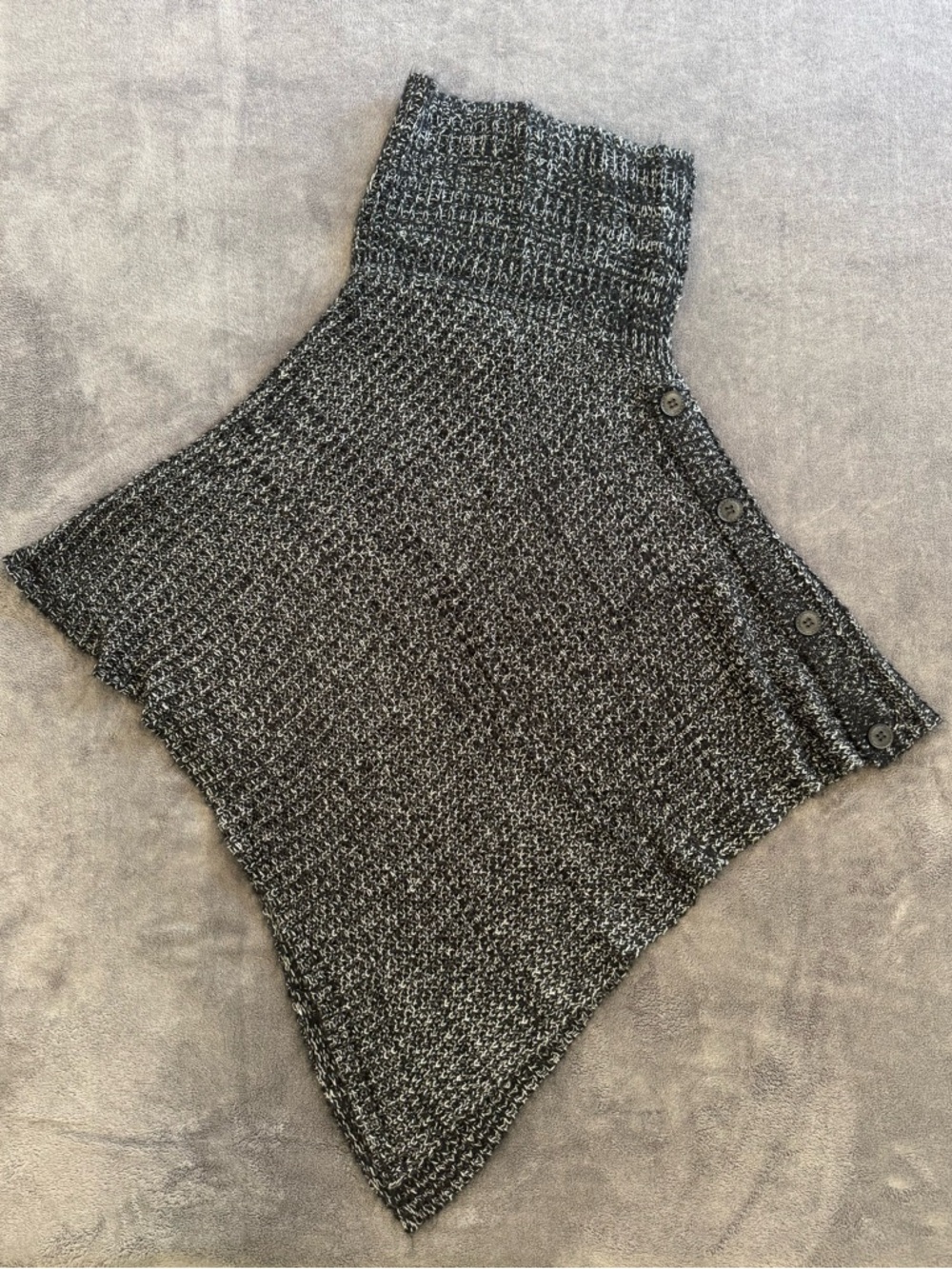 Steve Madden Black and Gray Knit Button-Front Poncho